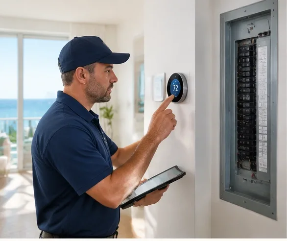 Technician checking a condo thermostat