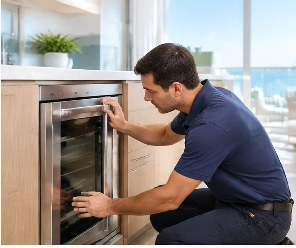 Appliance technician inspecting a modern kitchen