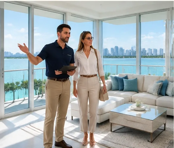 Property manager inspecting a waterfront apartment
